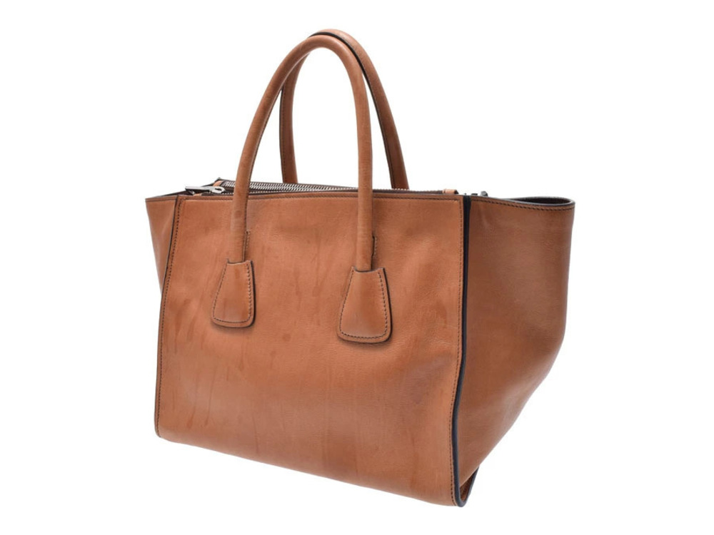 Prada Brown Tan leather Camel handbag card
